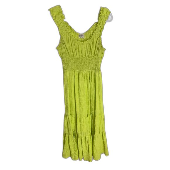 Urban Outfitters Smocked‎ Ruffle Strap Dress M Milkmaid Farmcore Lime Green Midi - Picture 1 of 7